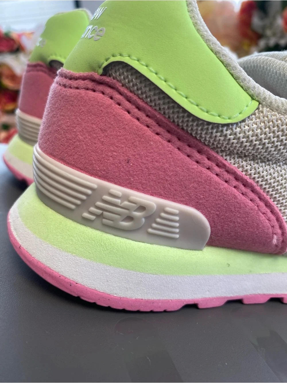 New Balance 515 Classic Kids Sneakers White Pink Lime Size 1